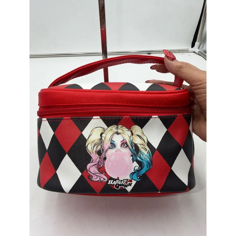 ROMWE DC Comics Harley Quinn Makeup Bag Red Black Harlequin Vanity Case New